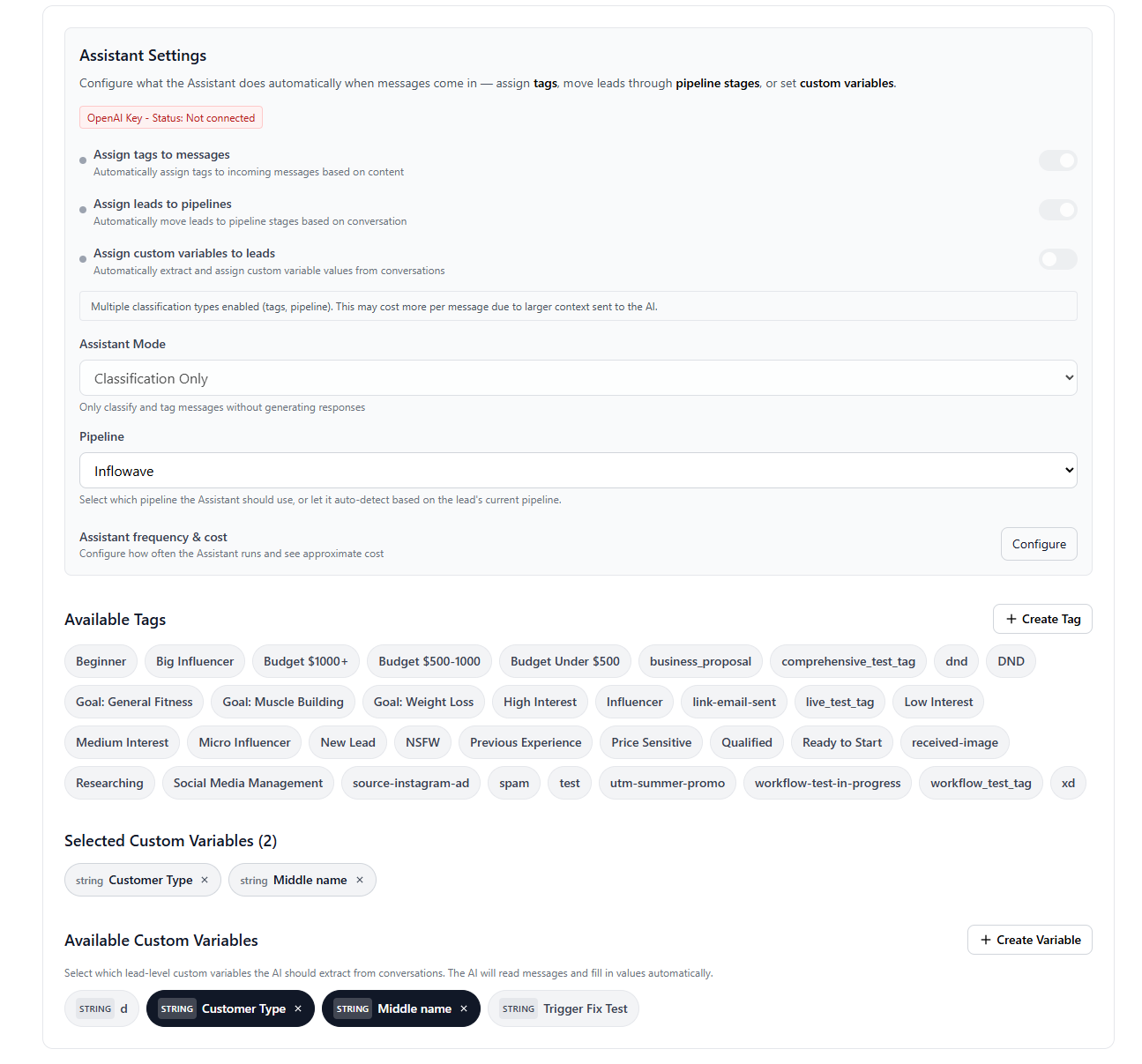 Inflowave AI Instagram chatbot assistant interface