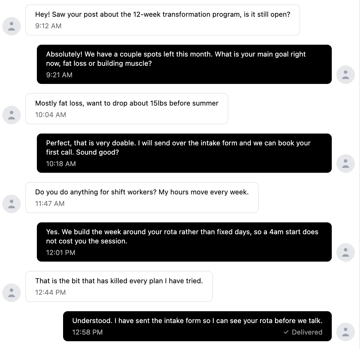 A real thread with the timestamps visible