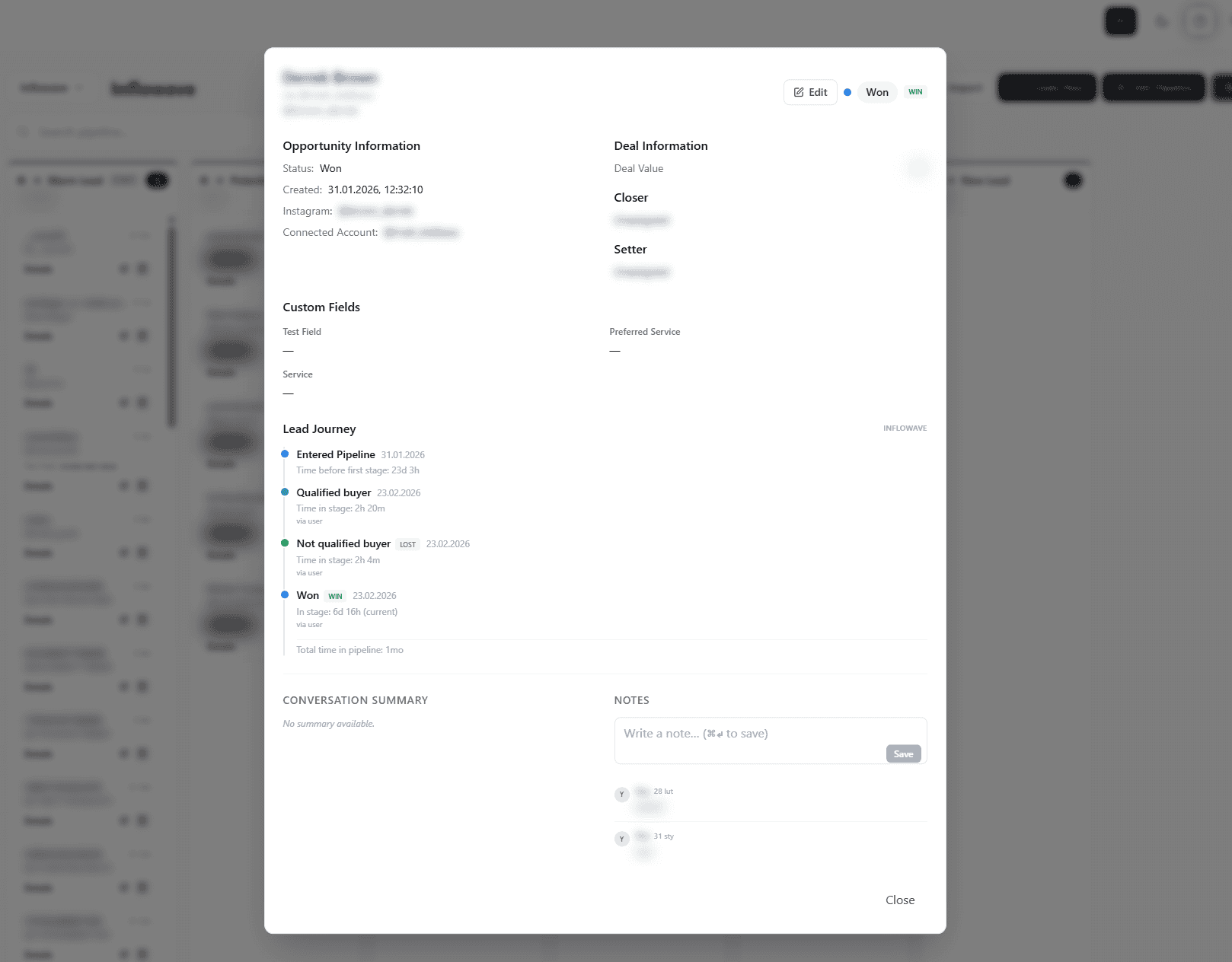 Custom object record linked to a lead and client
