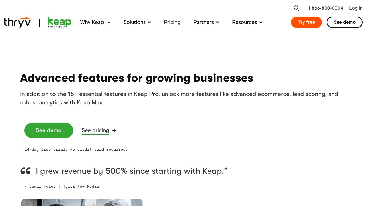 Keap product interface
