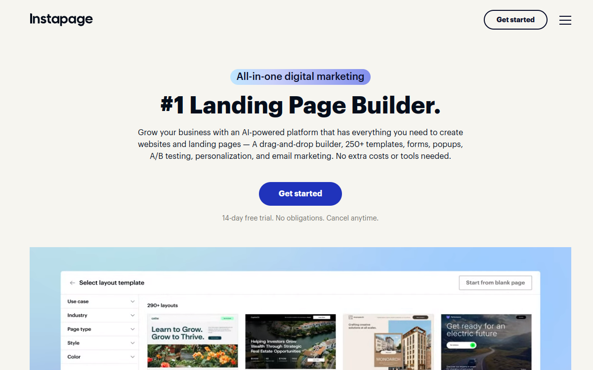 Instapage product interface