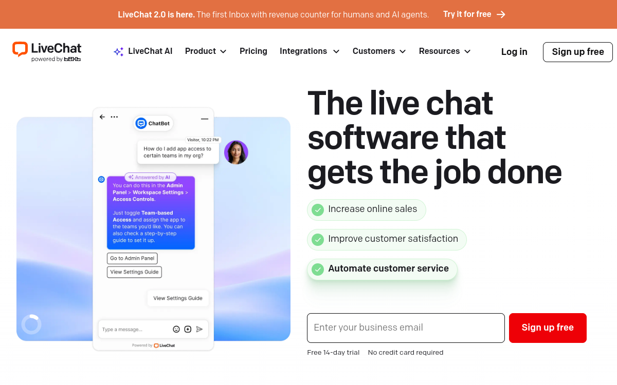 LiveChat product interface