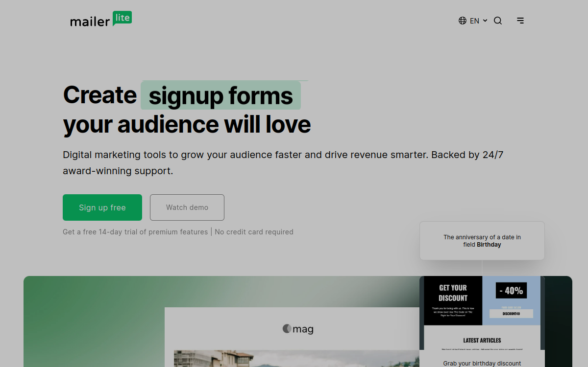 MailerLite product interface