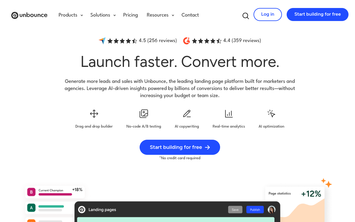 Unbounce product interface